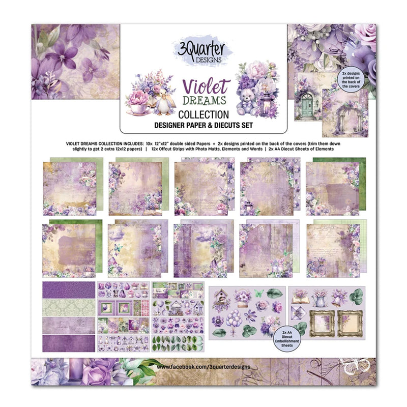 3Quarter Designs Violet Dreams 12x12 Collection Designer Paper & Diecuts Set