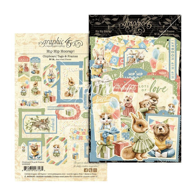 Graphic 45 - Hip Hip Hooray Chipboard Tags and Frames
