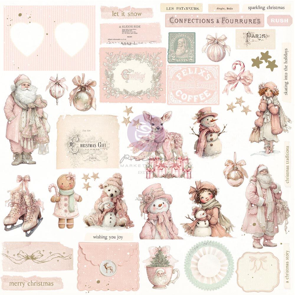 Prima Frank Garcia Christmas Blush Chipboard Stickers
