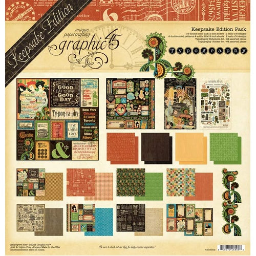 Graphic 45 - 12 x12 Collection Pack - Keepsake editon of - Typography