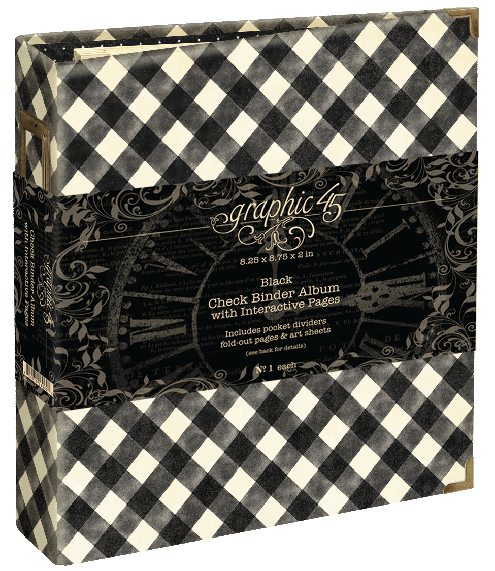 Graphic 45 Black Check Binder Album with Interactive Pages