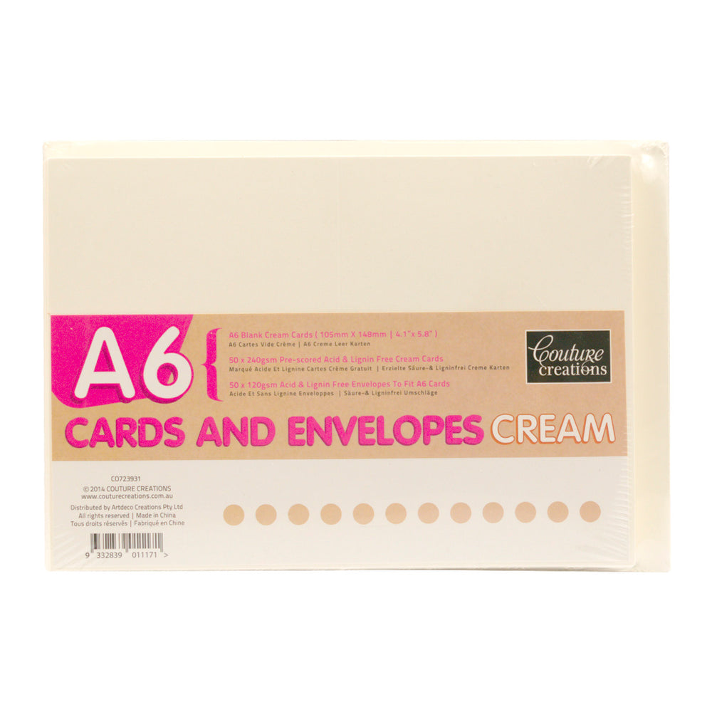 Couture Creations Cream A6 cards and Envelopes  50  card pk