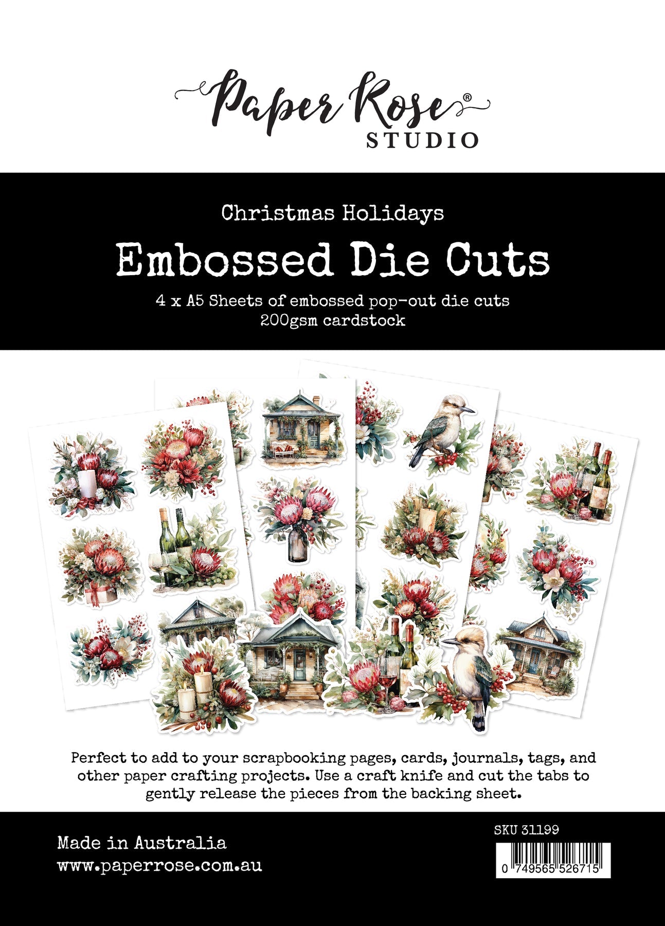 Paper Rose Studio - Christmas Holidays Embossed Die Cuts