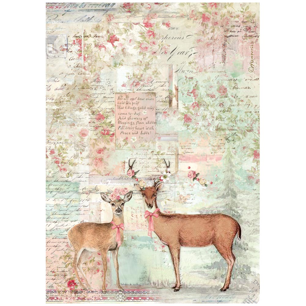 Stamperia A4 Rice Paper – Two Deer with Roses DFSA4133