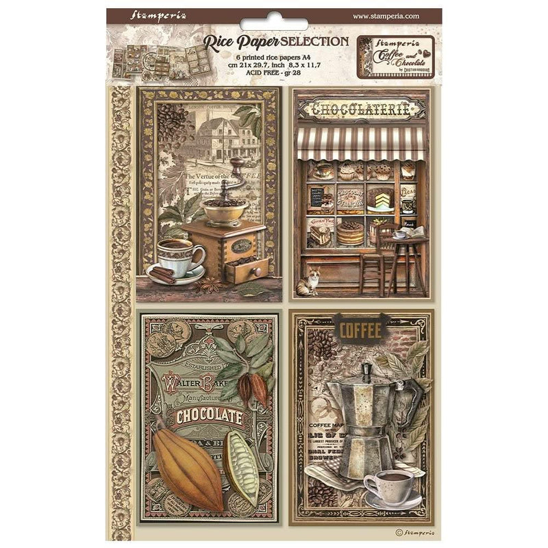 Stamperia Assorted Rice Paper A4 6/Sheets - Coffee And Chocolate*