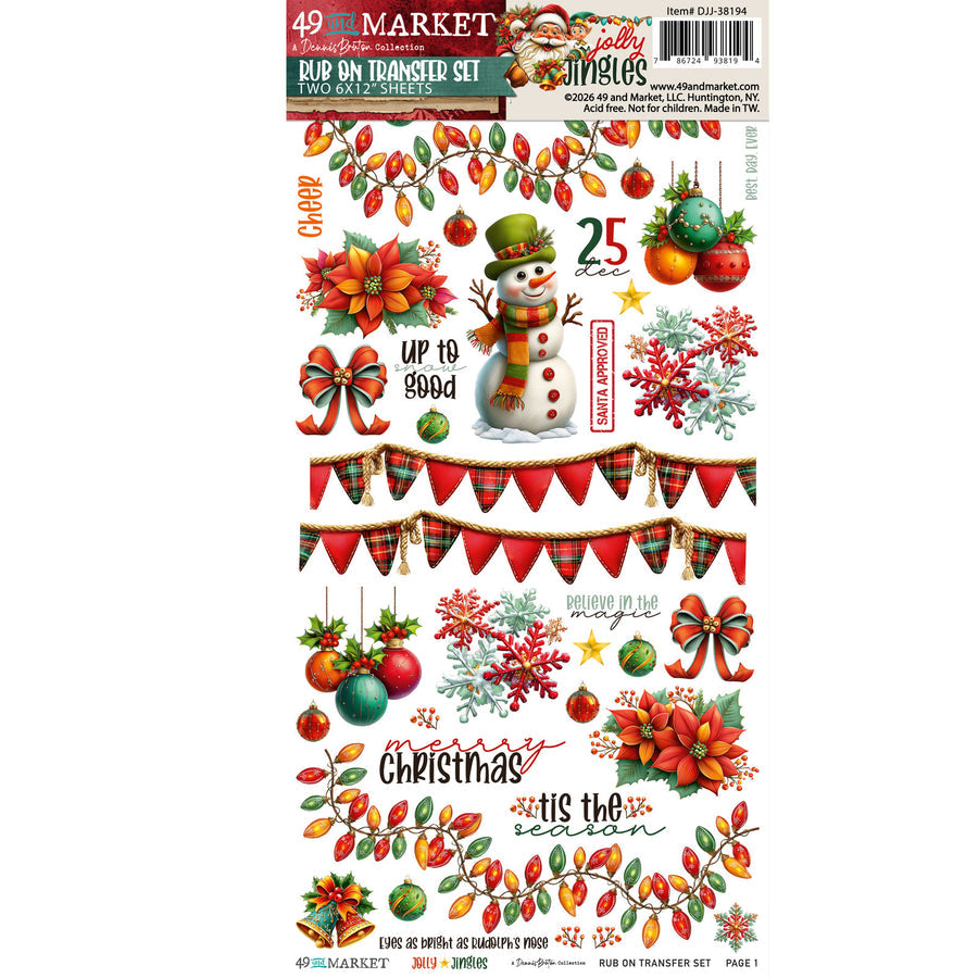 49 and Market Jolly Jingles Rub On Transfer Set - 2 Sheets