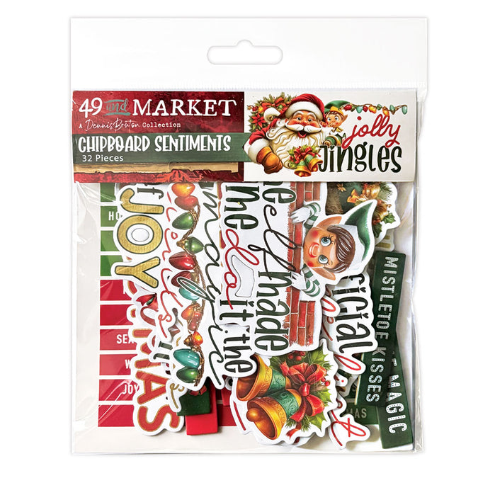 49 and Market Jolly Jingles Chipboard Sentiments - 32 Pieces