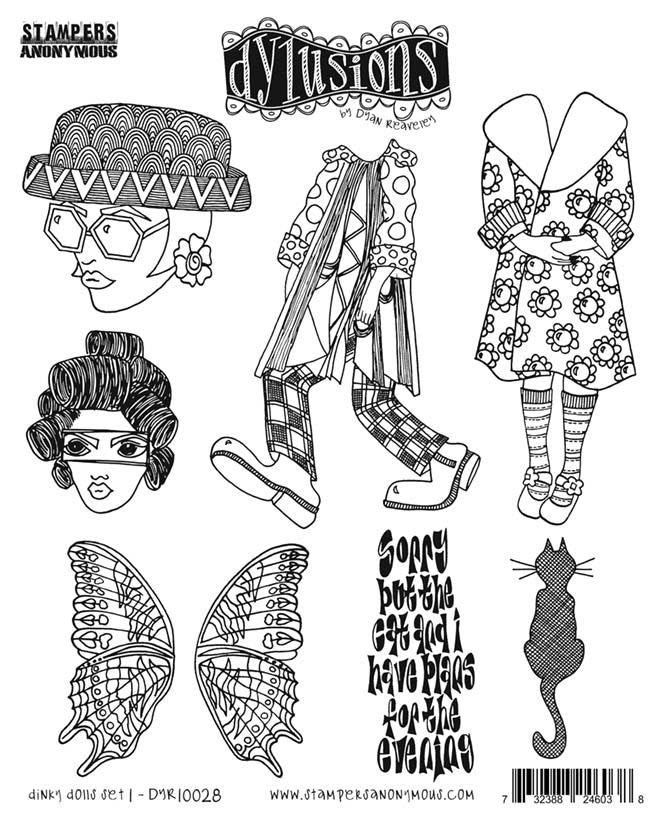 Dylusions by Dyan Reavely -Cling Stamp Set - Dinky Dolls Set 1