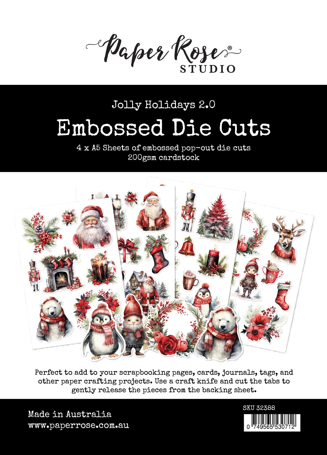 Paper Rose - Embossed Die Cuts - Jolly Holidays