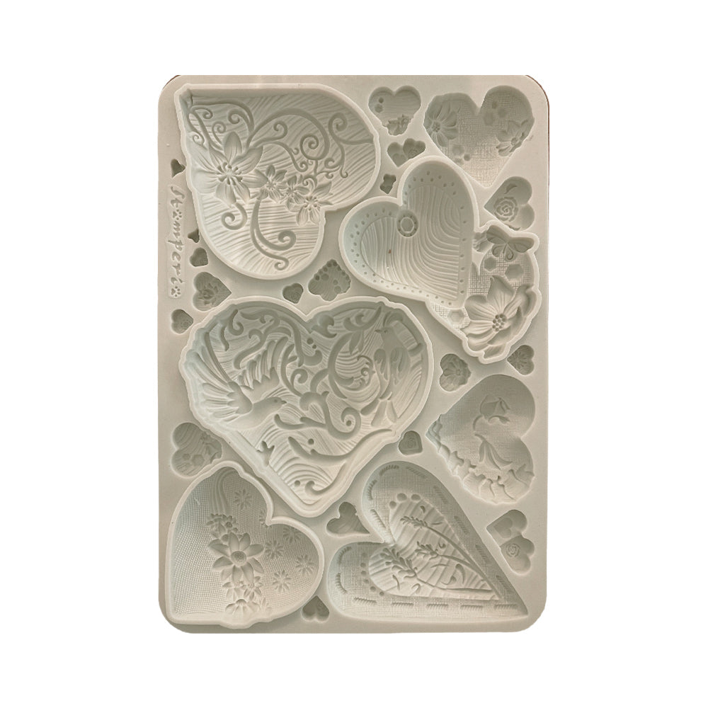 Stamperia - Rub On - Alice In Christmas Silicone Mould Simple Hearts