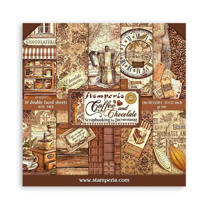 Stamperia Double-Sided Paper Pad 12" × 12" 10/pkg - Coffee and Chocolate