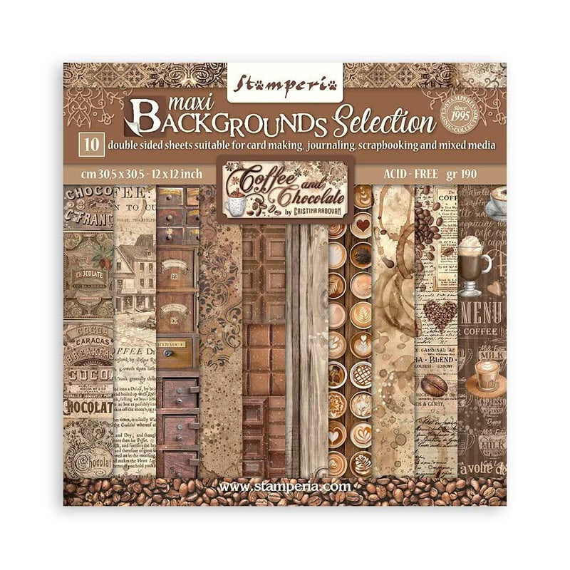 Stamperia Double-Sided Paper Pad 12"x 12" 10/Pkg - Backgrounds- Coffee And Chocolate