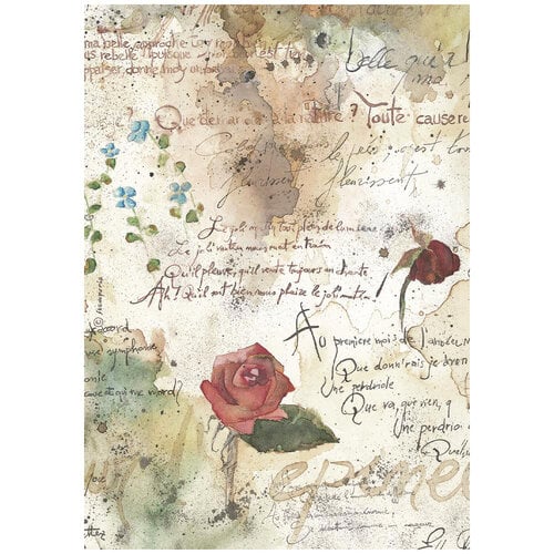 Stamperia Flowers and Poems A4 Rice Paper - Love Letter and Roses