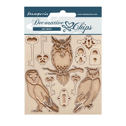 Stamperia Decorative Chips - Vintage Library  - Owls and Keys