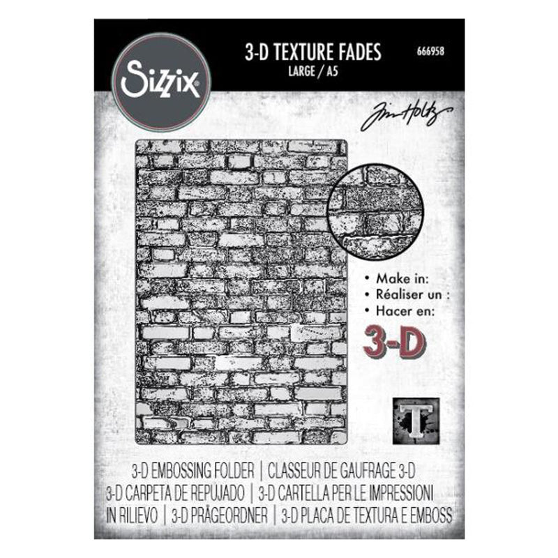 Sizzix 3D Texture Fades A5 Embossing Folder By Tim Holtz - Brickwork