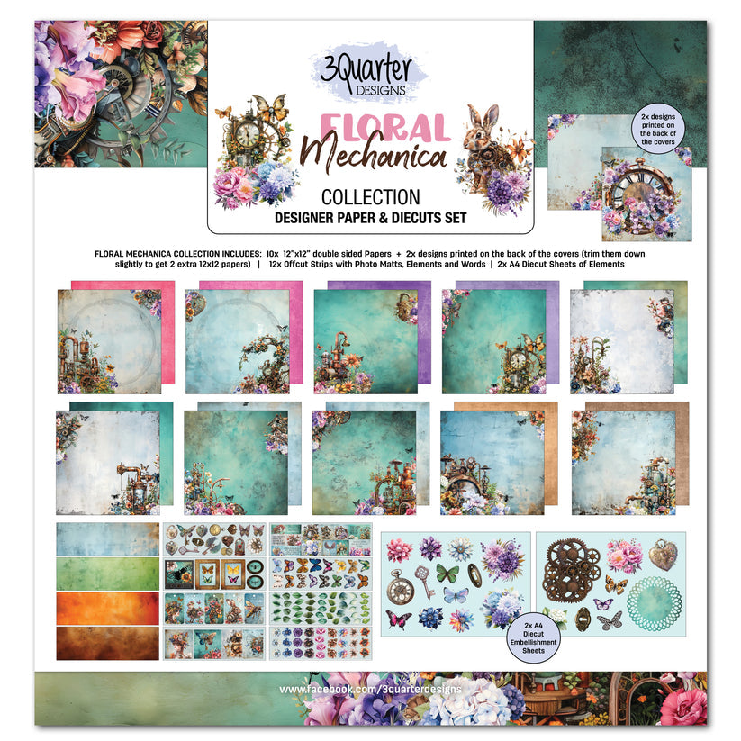 3Quarter Designs - 12 x 12 Paper Collection - Floral Mechanica