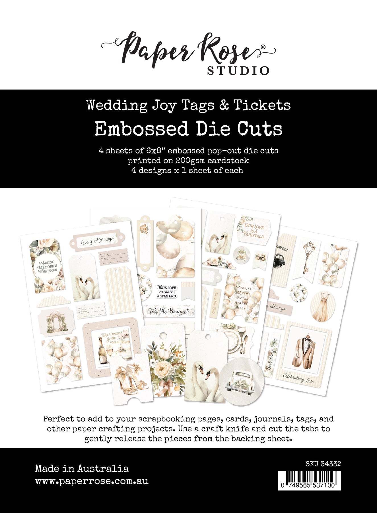 Paper Rose - Our Wedding Story Embossed Die cuts -Tags and Tickets