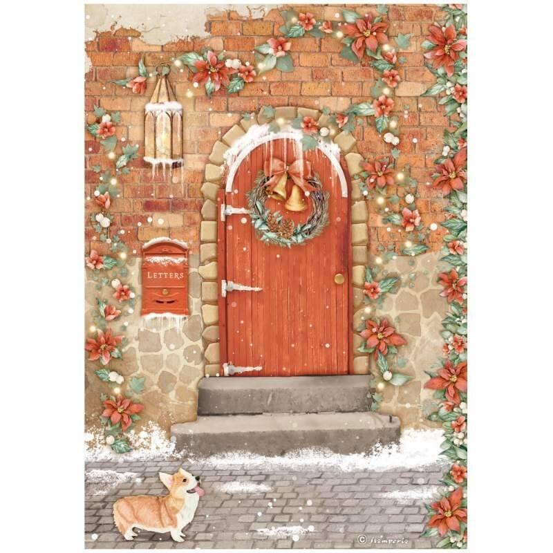 Stamperia  Rice Paper - Christmas Red Door