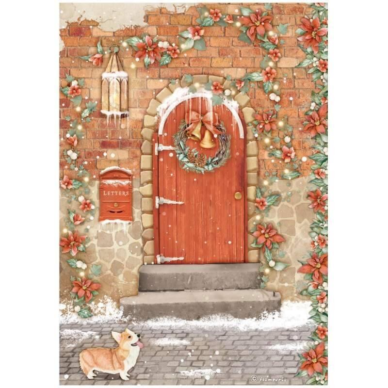 Stamperia Rice Paper - Christmas Red Door