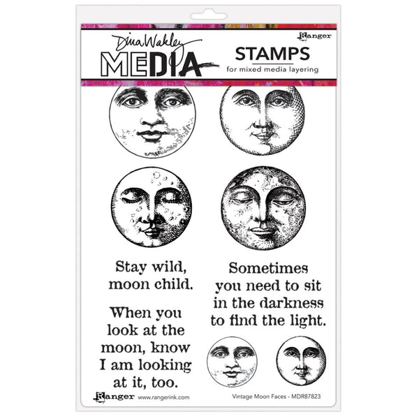Dina Wakley - Stamps - Vintage Moon Faces