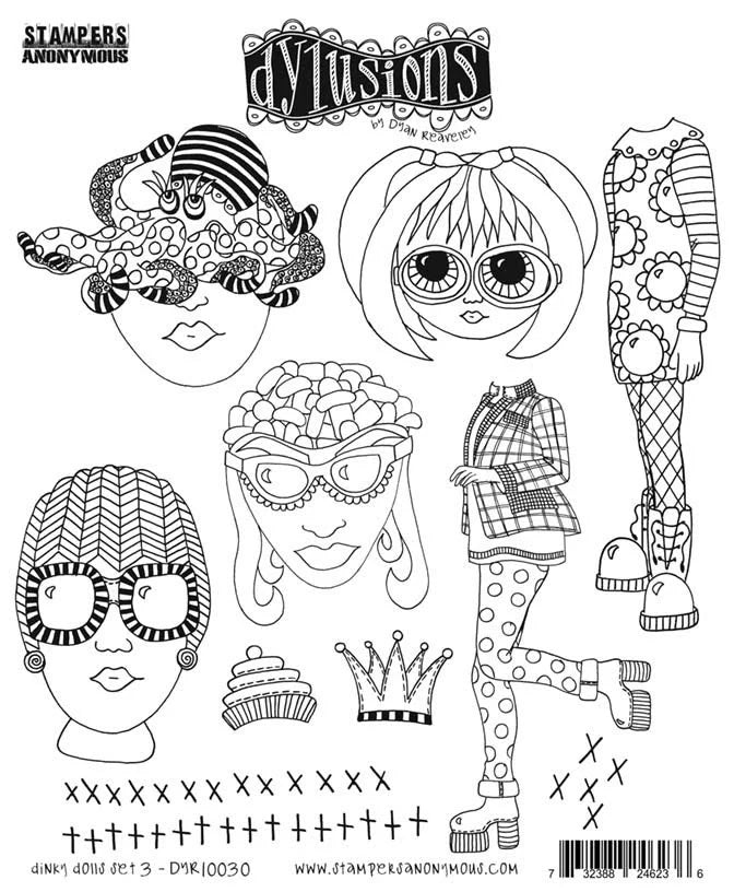 Dylusions by Dyan Reavely -Cling Stamp Set - Dinky Dolls Set 3