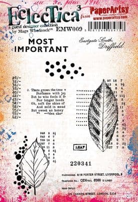 PaperArtsy Mags Woodcock Stamp Set EMW009 - Leaves & Vintage Text