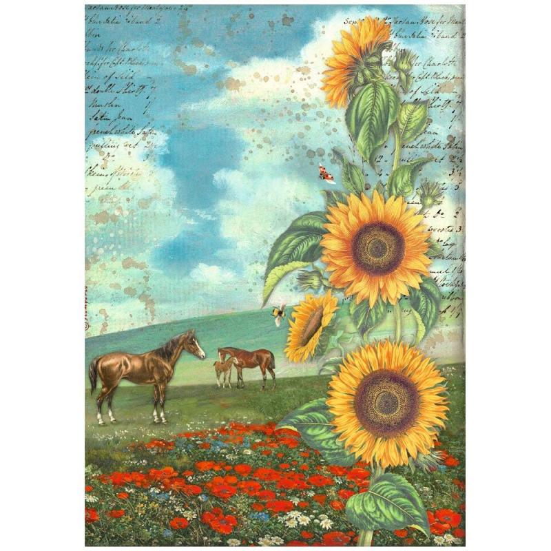 Stamperia  Rice Paper - Sun Flower Art and Horses