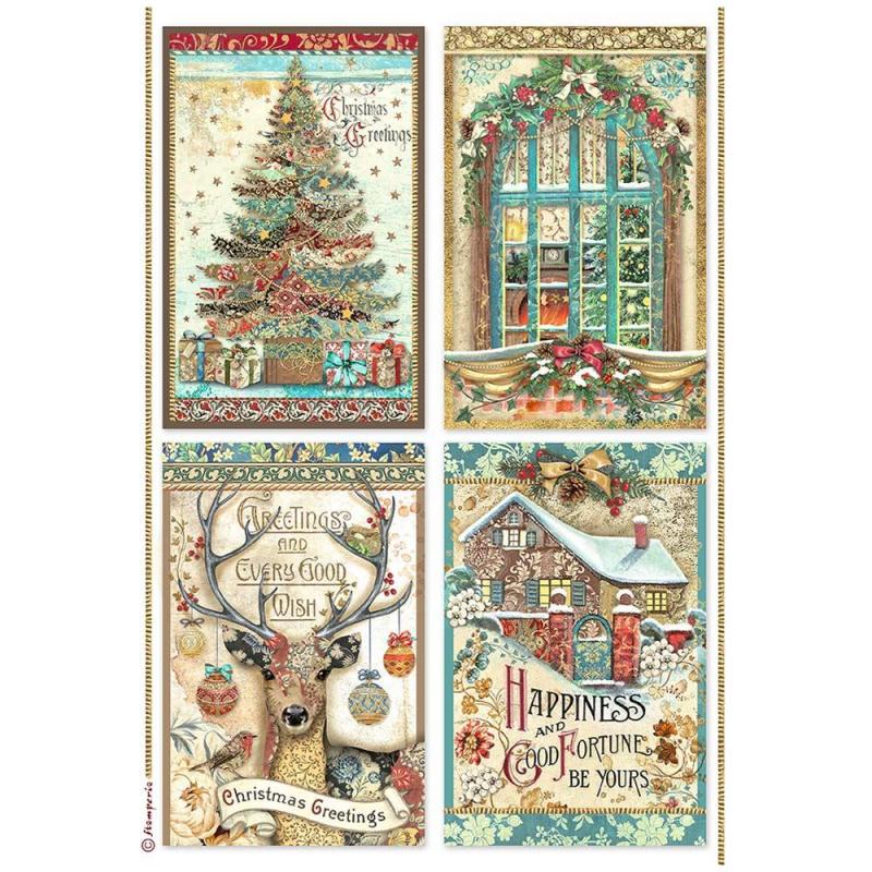 Stamperia  Rice Paper - Christmas Greeting 4 Cards