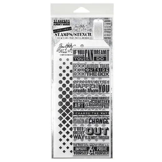 Tim Holtz Mixed Media - Stamps Stencil Set -Dot & Phrases