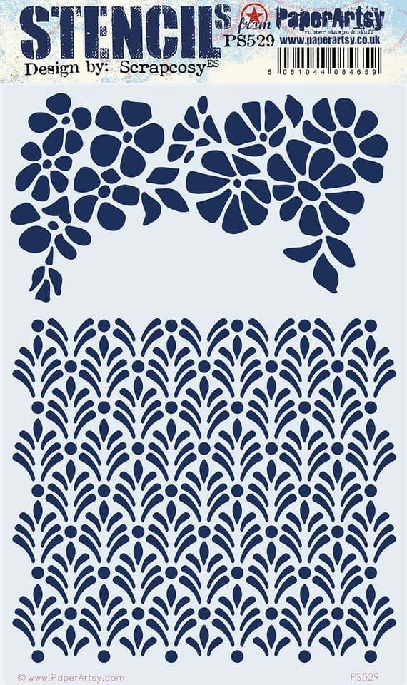 PaperArtsy Scrapcosy Stencil PS529 – Floral Garland & Art Deco Fan