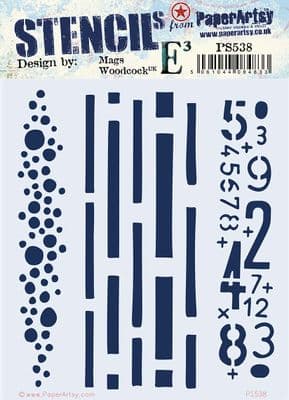 PaperArtsy Mags Woodcock Stencil PS538 - Dots, Bars & Numbers
