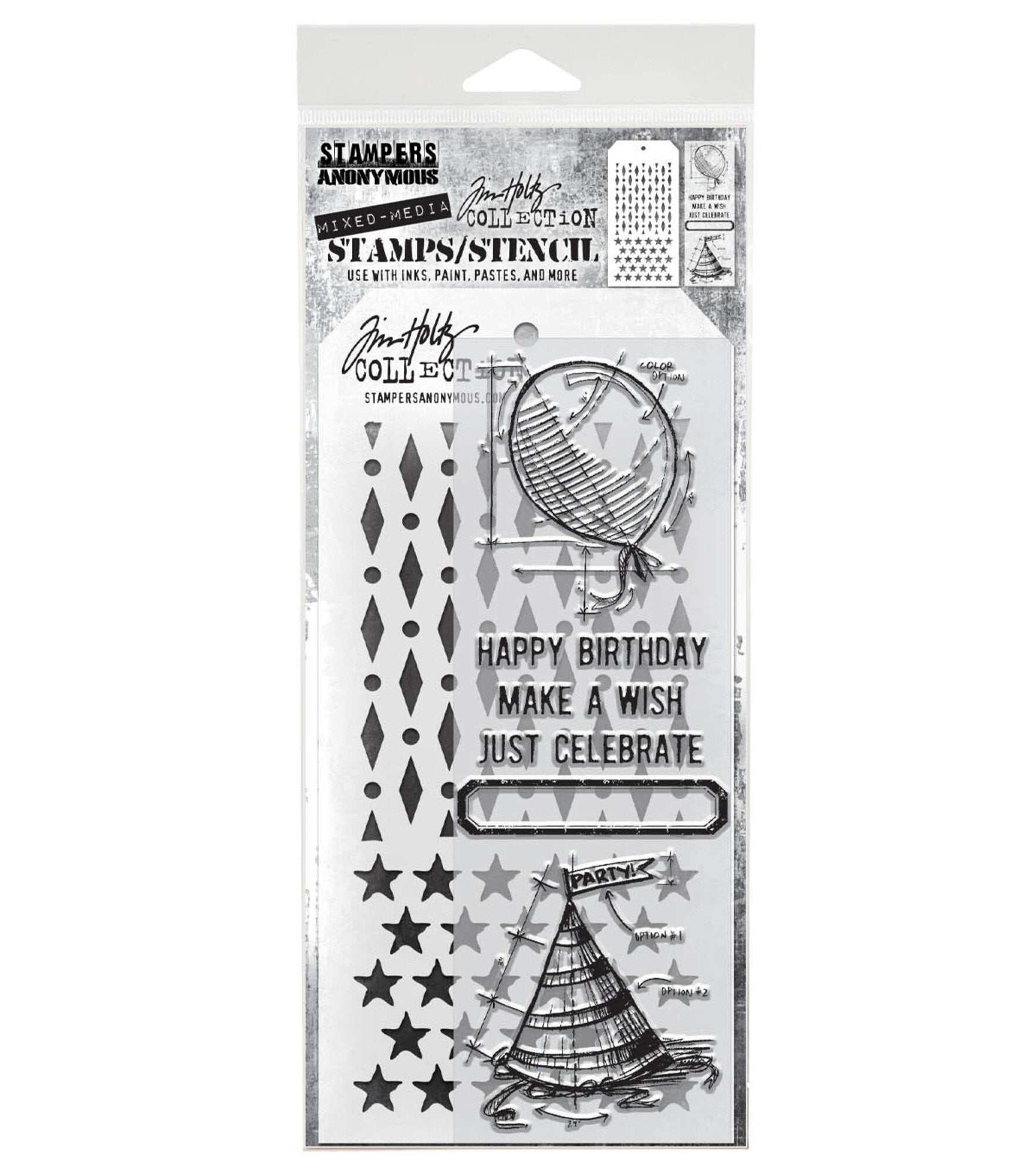 Tim Holtz Mixed Media - Stamps Stencil Set - Birthday