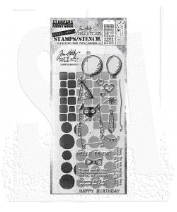 Tim Holtz Mixed Media - Stamps Stencil Set - Snarky Cat