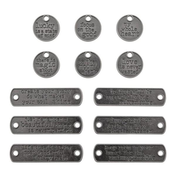 Tim Holtz Idea-Ology - Metal Adornments - Typed Tags - 12 Pieces