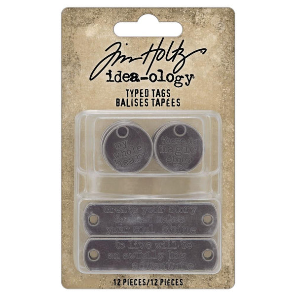 Tim Holtz Idea-Ology - Metal Adornments - Typed Tags - 12 Pieces