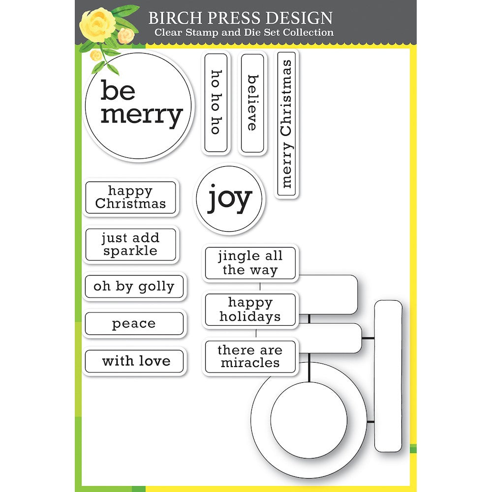 Birch Press stamp and Metal Die Christmas Greetings