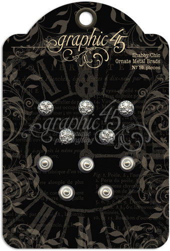 Graphic 45 - Shabby Chic Ornate Stamped Metal Brads