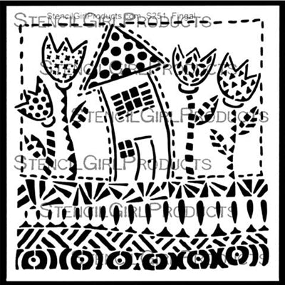 StencilGirl - 6x6 Whimsy House Stencil