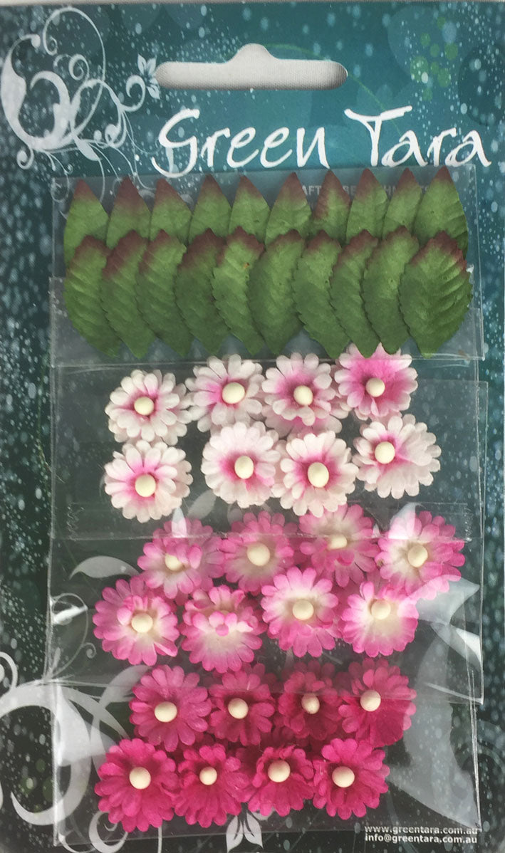 Green Tara mimosas and Leaves Hot Pink