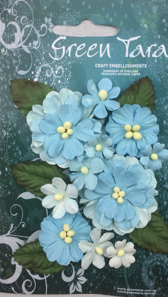 Green Tara Pastel & Leaf flowers Blue