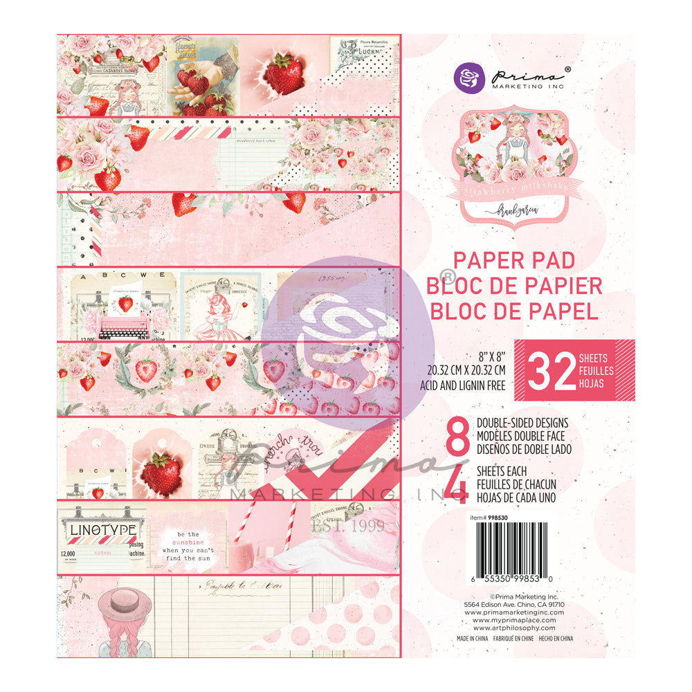 Prima Paper Pad 8 x 8 Strawberry Milkshake
