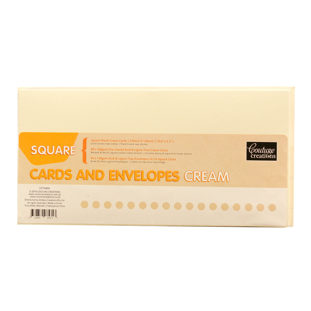 Couture Creations Cream Square  cards and Envelopes  50  card pk