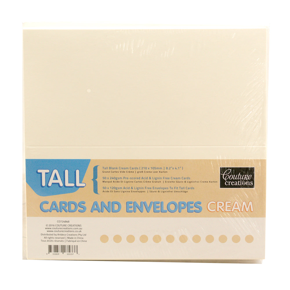 Couture Creations Tall cards and Envelopes  50  card pk Cream
