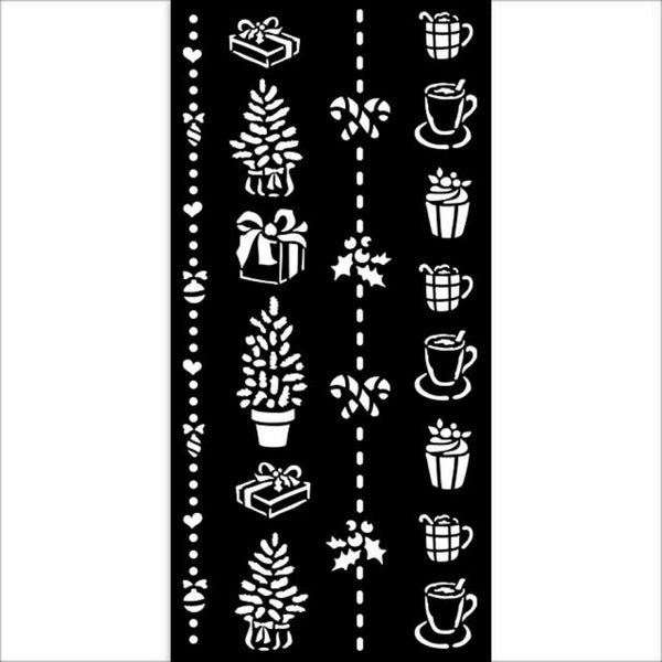 Stamperia Stencil - Christmas Border gift and cups
