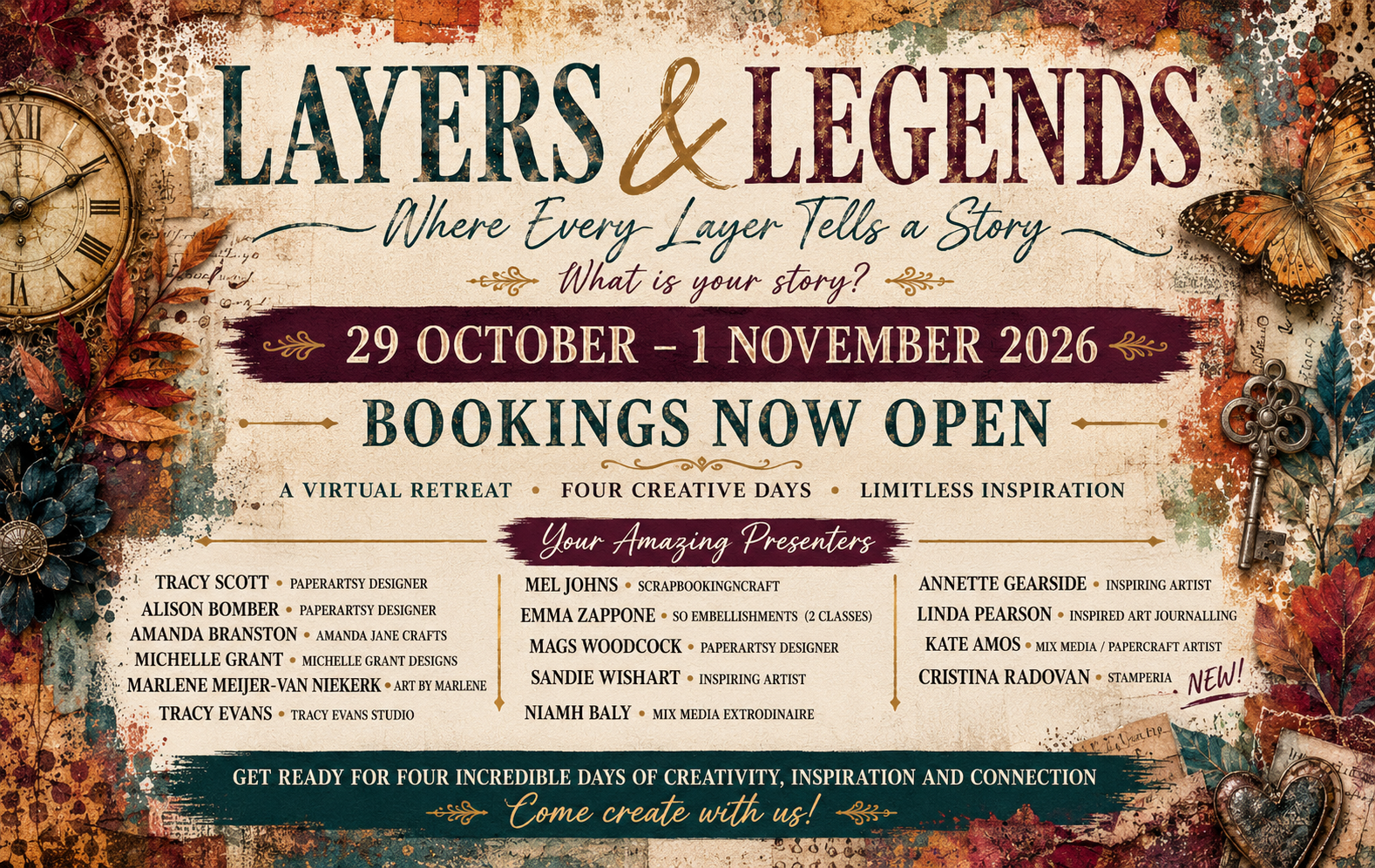 Layers & Legends Virtual Art Retreat presenter lineup with names
