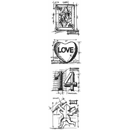Tim Holtz Cling Stamps -Mini Blueprints Strip Valentine