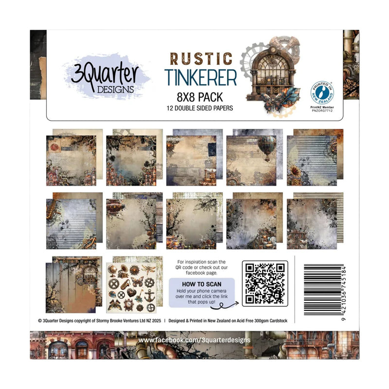 3Quarters Designs - 8 x 8 paper Pad  - Rustic Tinker