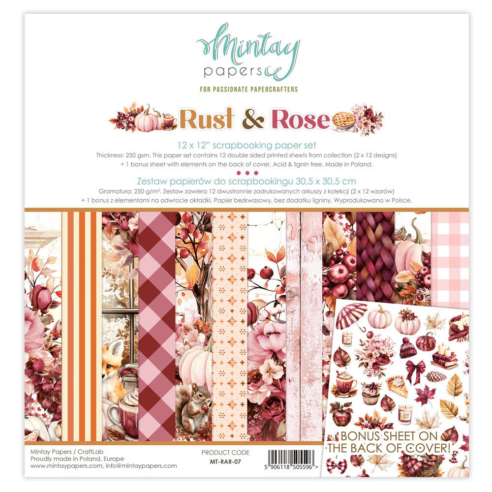 Mintay-  12 x 12"  Paper Collection  Rust and Rose