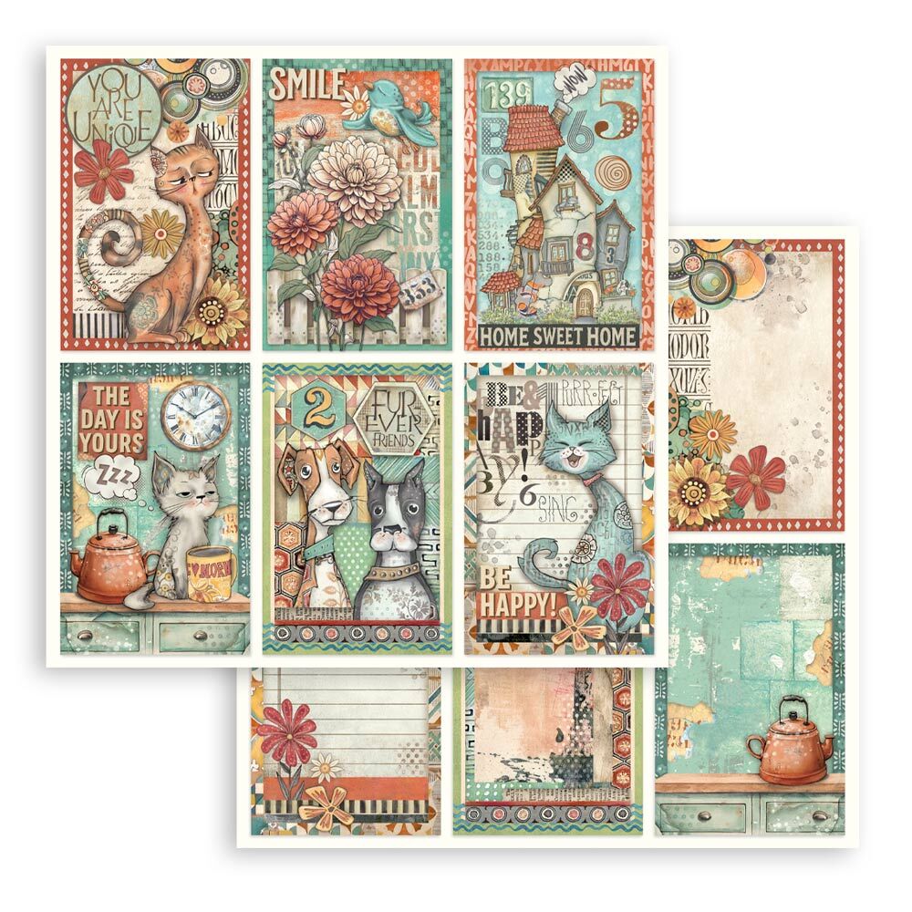 STAMPERIA 12X12 PAPER FURRY FRIENDS CARD FRONTS