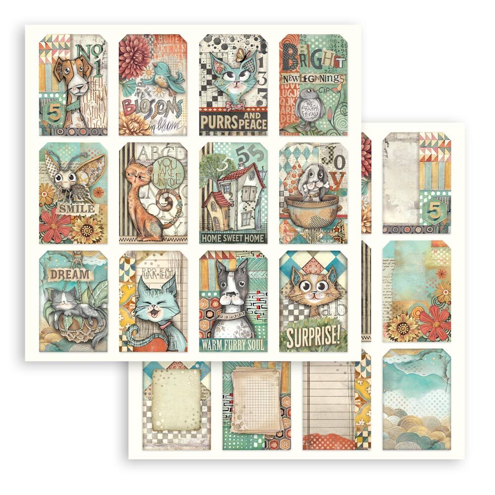 STAMPERIA 12X12 PAPER FURRY FRIENDS TAGS -